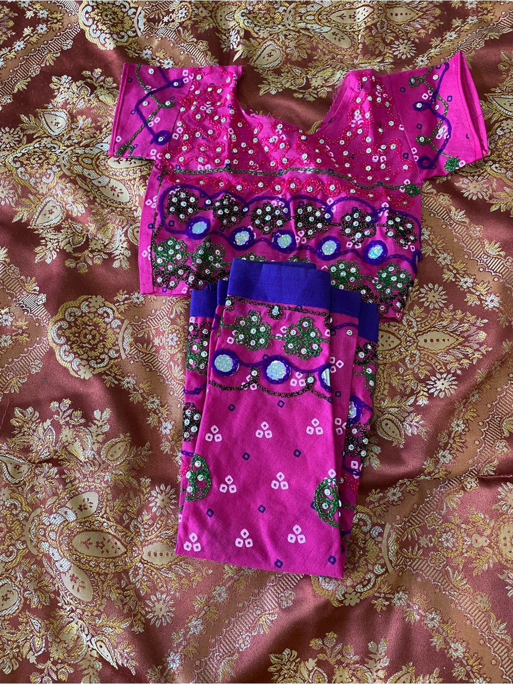Girls' Embellished Magenta Party Dress with two piece skirt set - Picture 9 of 9